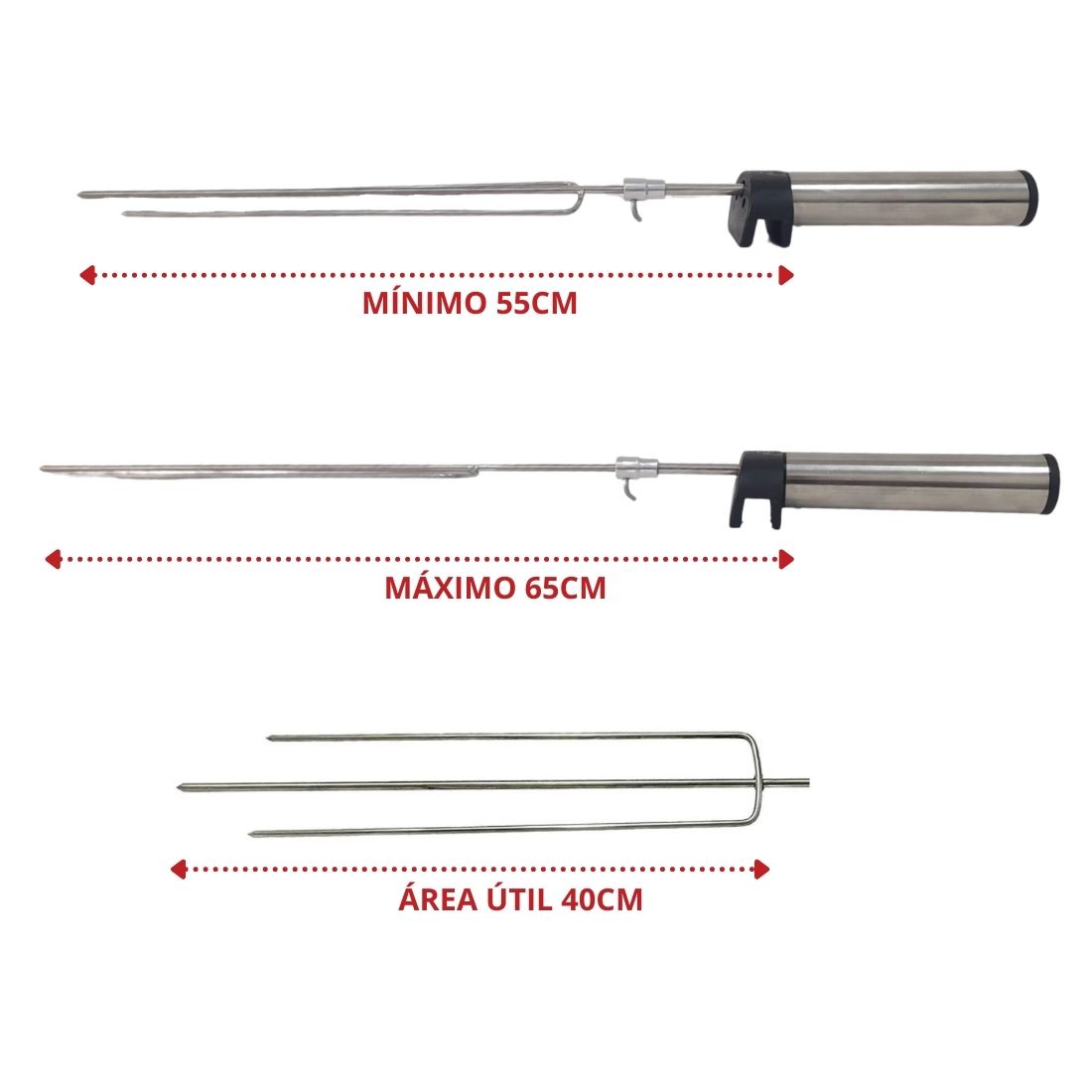 Kit 2 Espetos A Pilha Giratório Inox Regulável 50cm A 65cm - Laurindos  Churrasqueiras