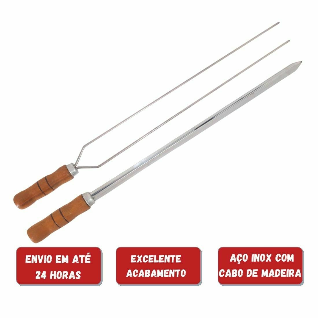 Espeto de Churrasco 70cm Aço Inox com Cabo de Madeira - Máquinas,  Equipamentos e Utensílios Domésticos para Bares, Restaurantes, Lanchonetes,  Supermercados, Cozinha Industrial.